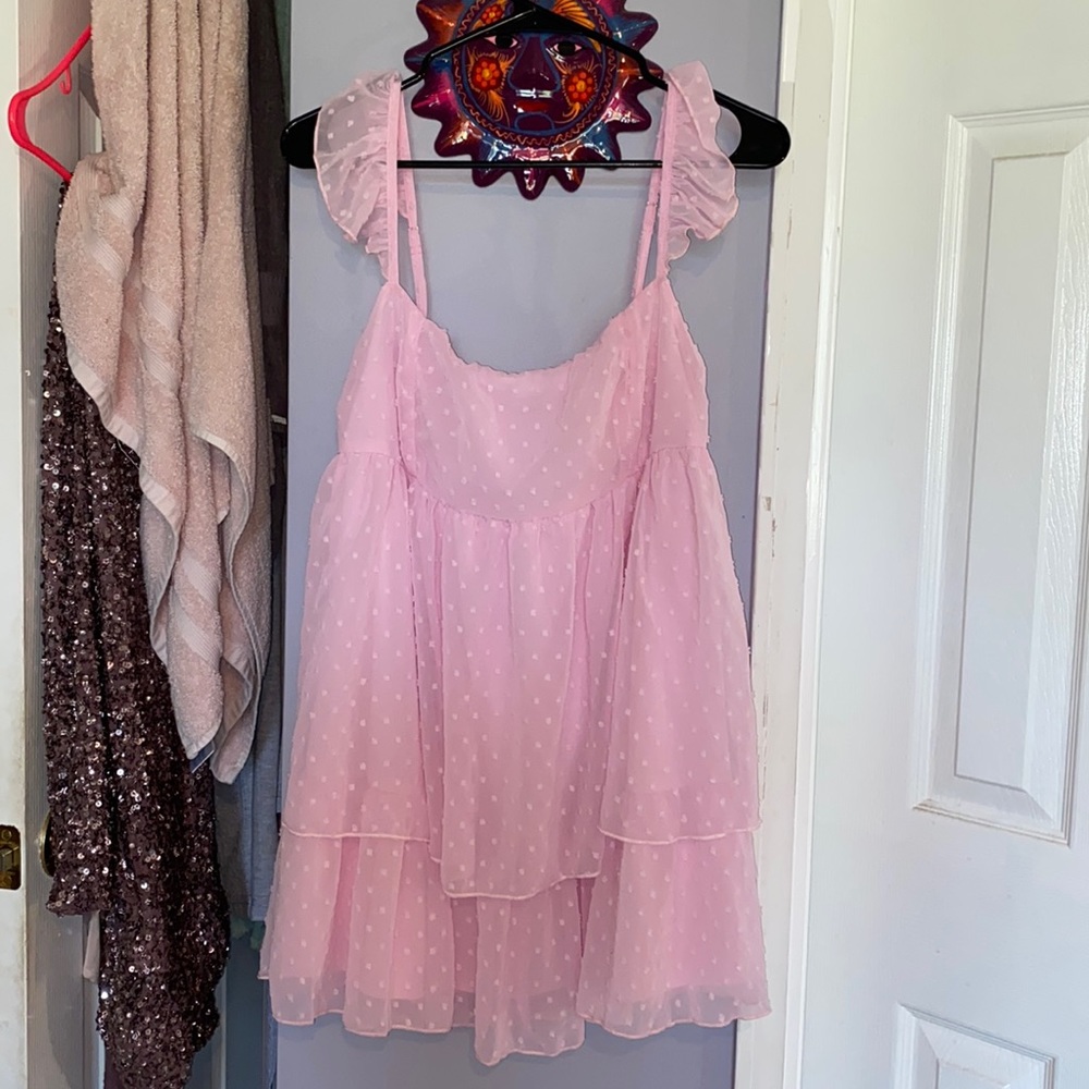 Lucy in the Sky “maizey dotted chiffon ruffle dress”